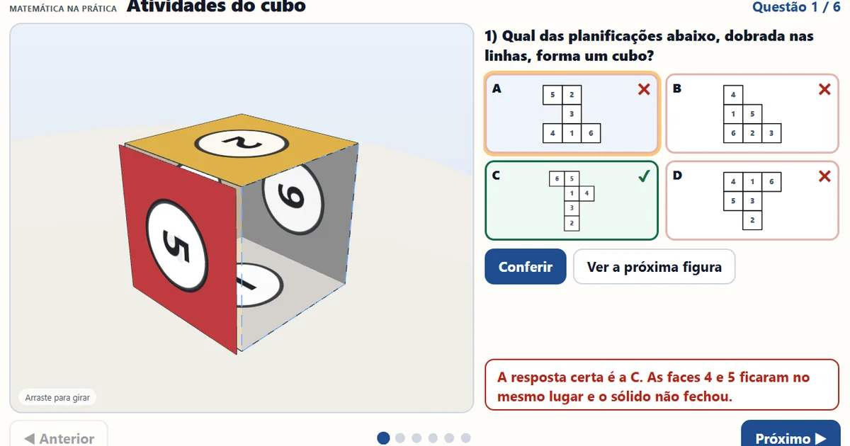 Atividades de planificação do cubo com gabarito