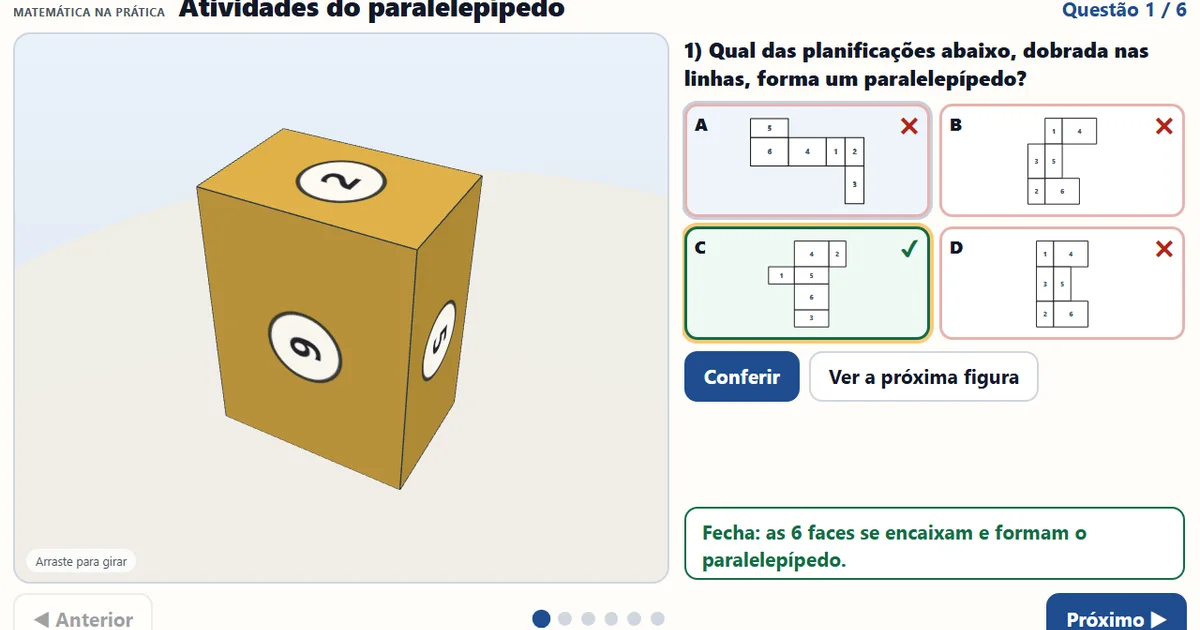 Atividades de planificação do paralelepípedo com gabarito