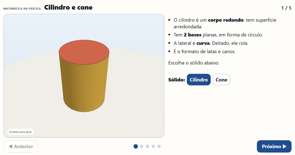 Cilindro e cone: planificação, bases e superfície curva