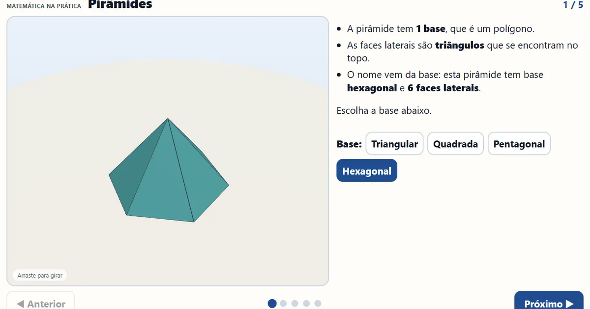 Pirâmides: planificação, vértices, faces e arestas