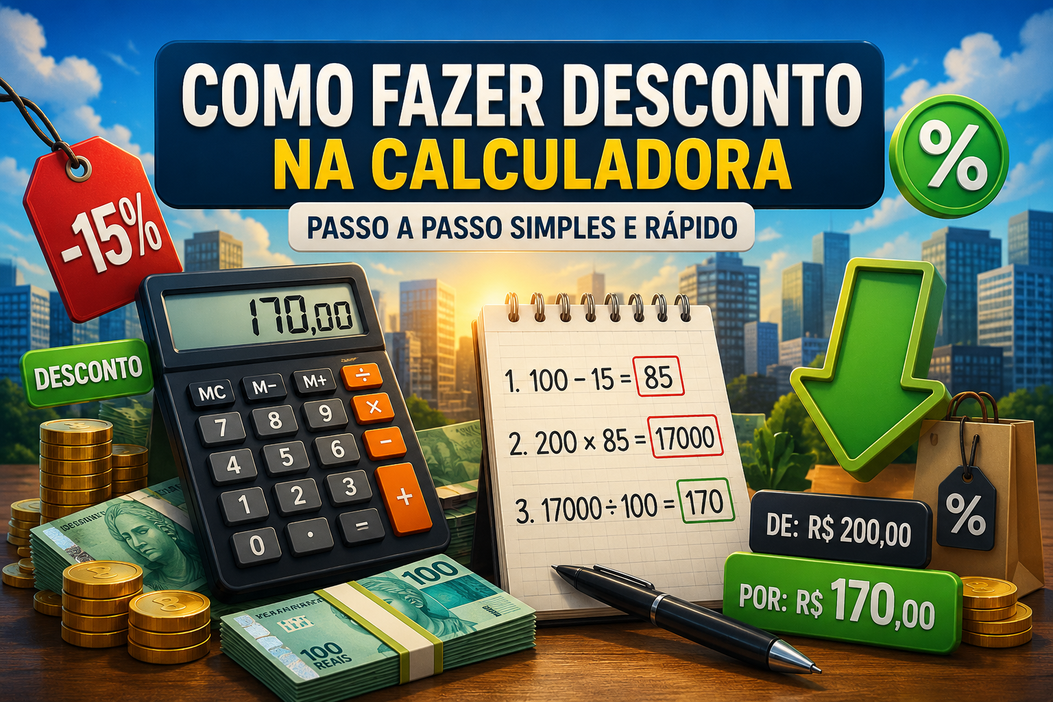 Como fazer desconto na calculadora